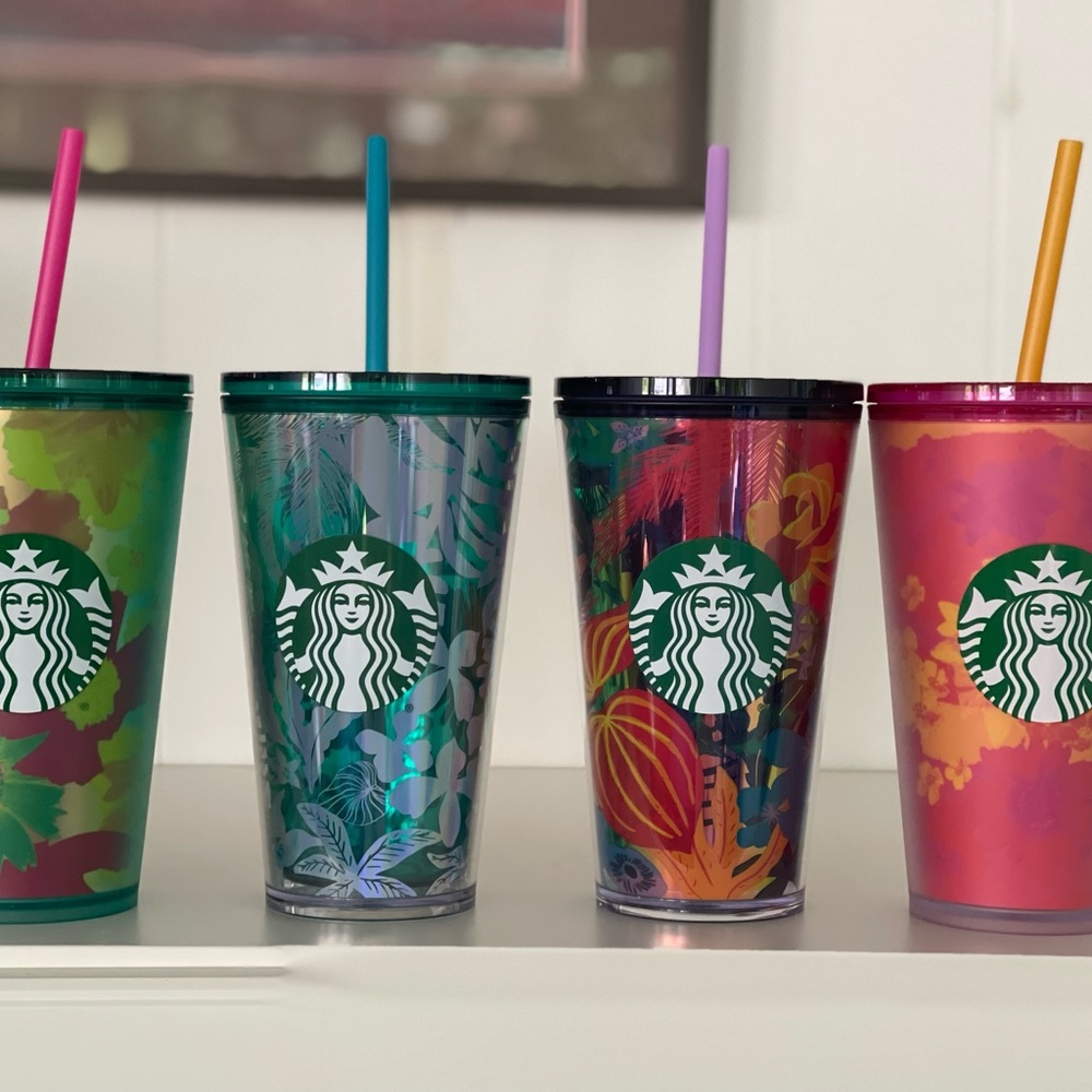 SALE‼️NEW💙💖Set of 4 Starbucks Summer 2022 Grande Floral Acrylics Tumblers - Picture 4 of 5